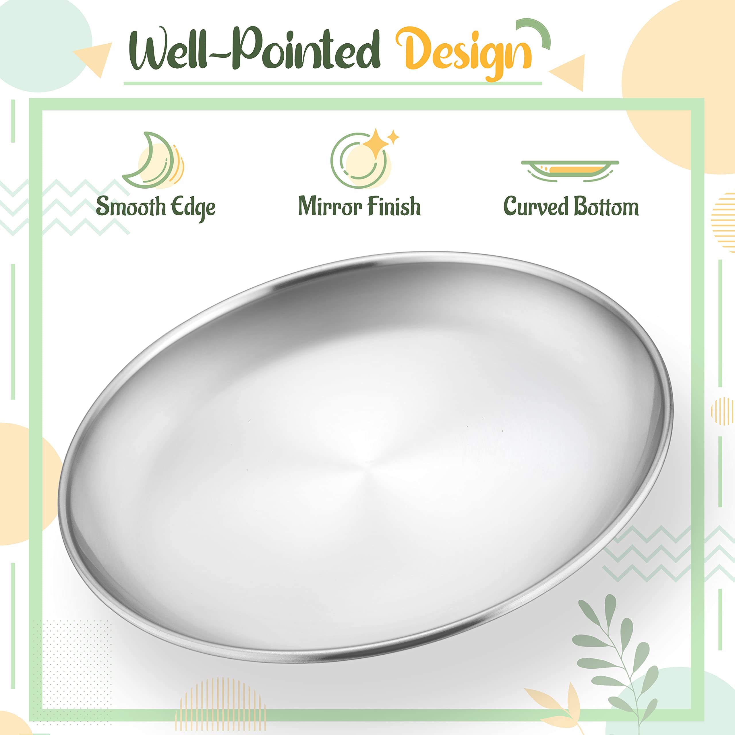 HaWare 4-Piece 18/8 Stainless Steel Plates  Metal 304 Dinner Dishes for Kids Toddlers Children  9 Inch Feeding Serving Camping Plates  Reusable Dinnerware  Shatterproof & Non-toxic  Dishwasher Safe